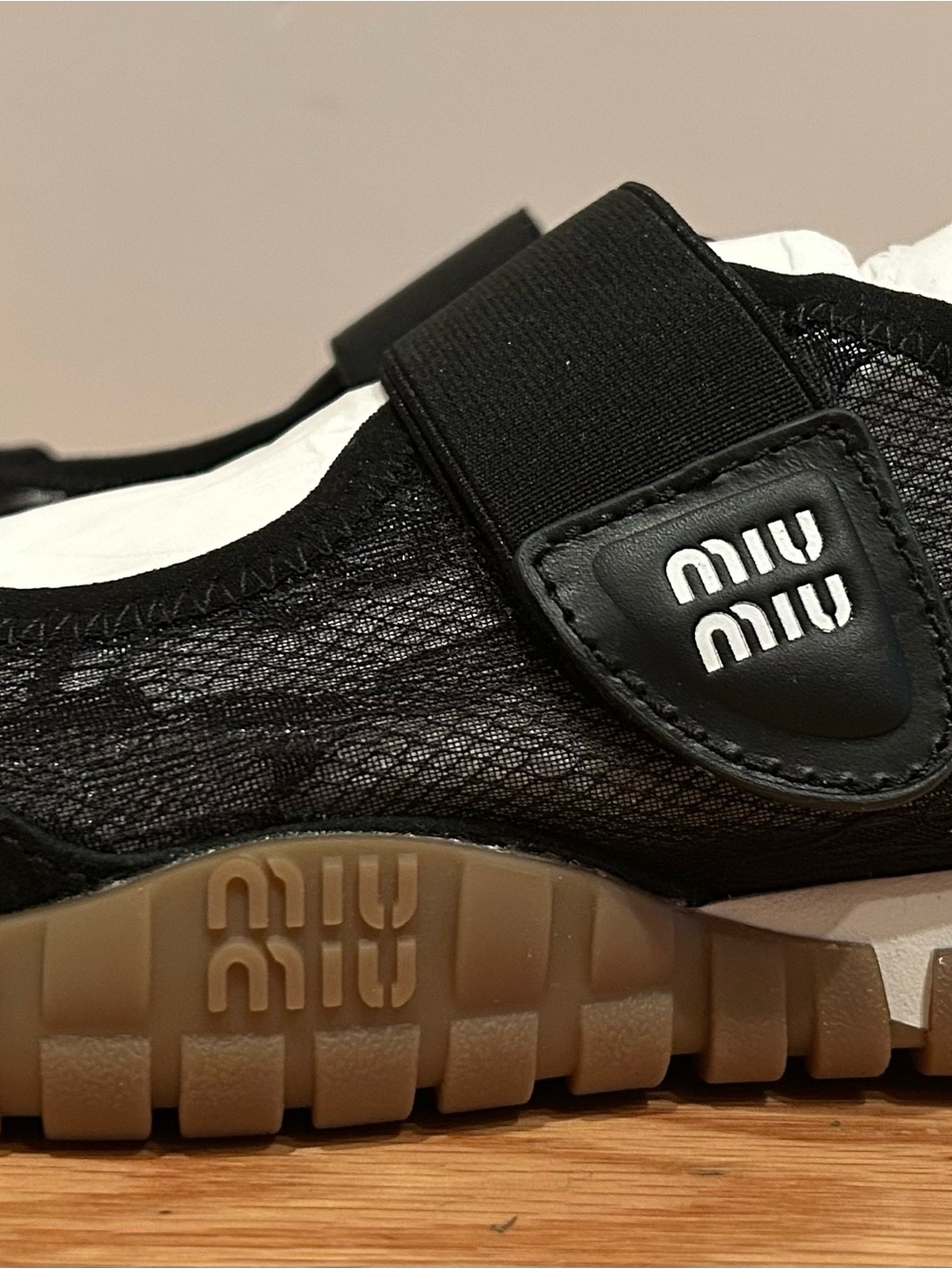 Miu Miu Black Mesh Mary Jane-Style Sneakers with Gum Sole